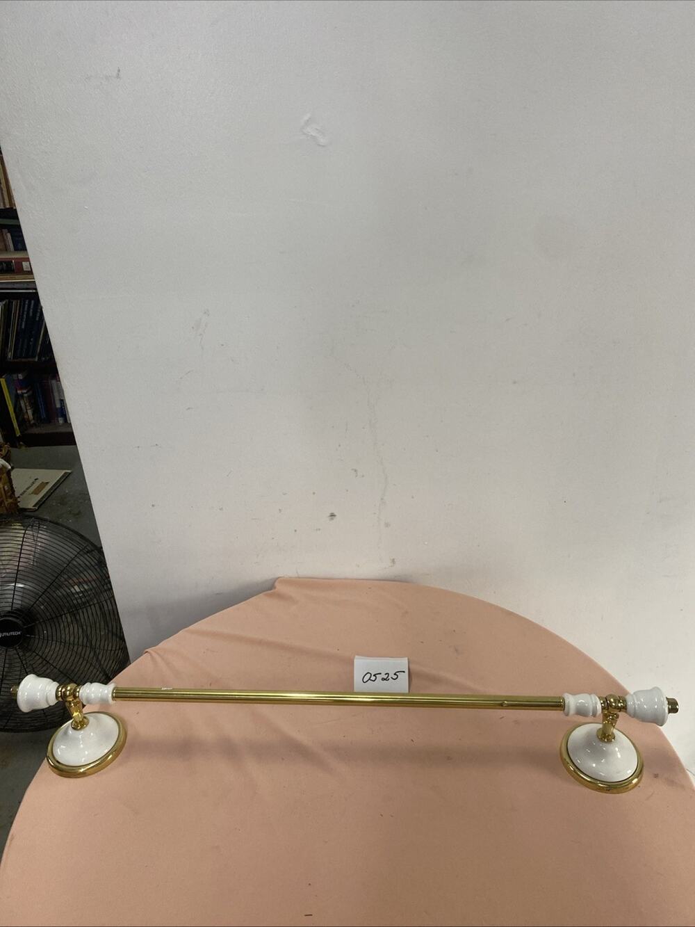 Approx 30” Long Brass & Ceramic Towel Rack